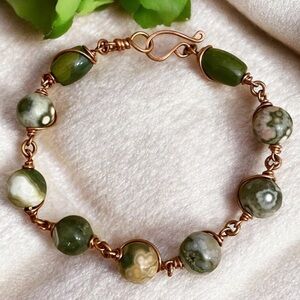 Artisan Green Ocean Jasper Copper Wire Wrapped Bracelet
